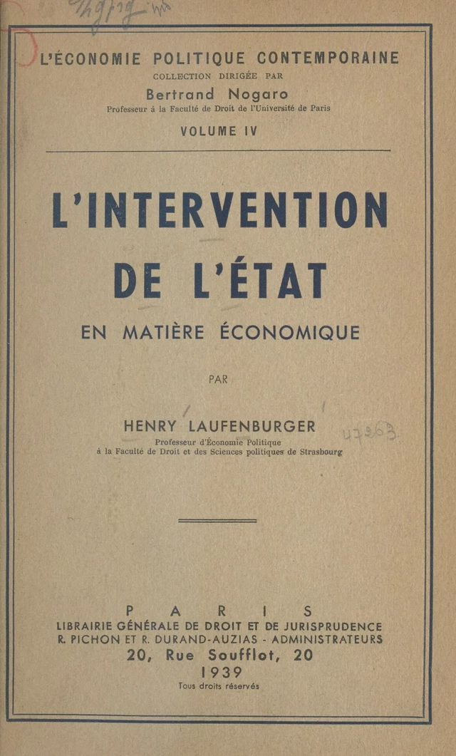 L'intervention de l'État en matière économique - Henry Laufenburger - FeniXX réédition numérique