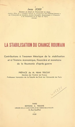 La stabilisation du change roumain