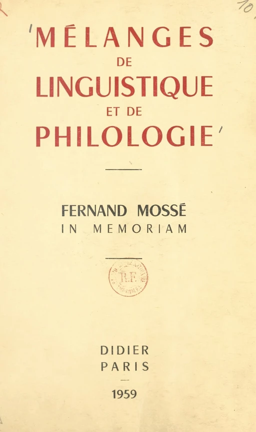 Mélanges de linguistique et de philologie - J. Vendryès - FeniXX réédition numérique