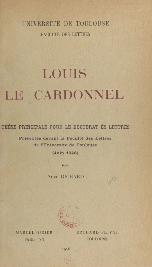 Louis Le Cardonnel - Noël Richard - FeniXX réédition numérique