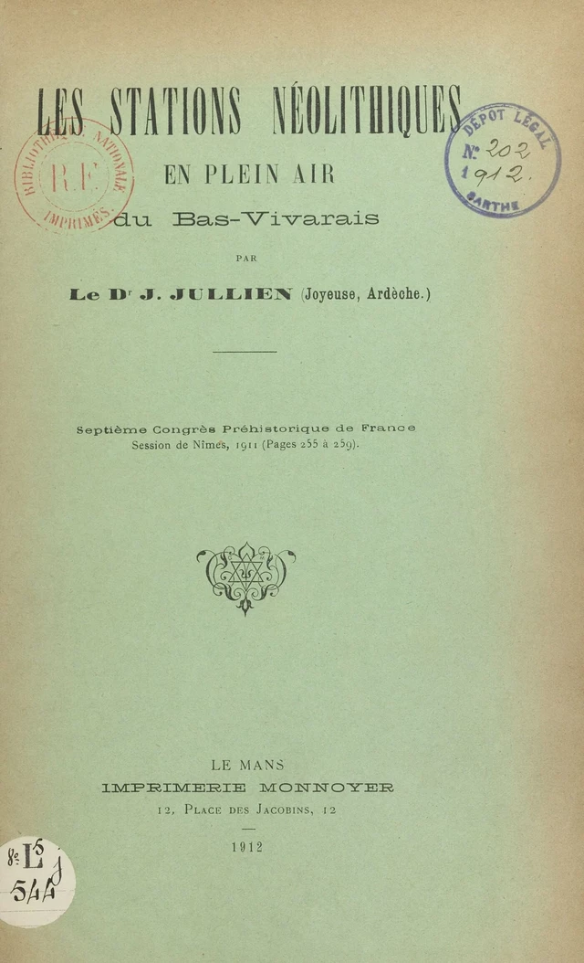 Les stations néolithiques en plein air du Bas-Vivarais - Jos Jullien - FeniXX réédition numérique