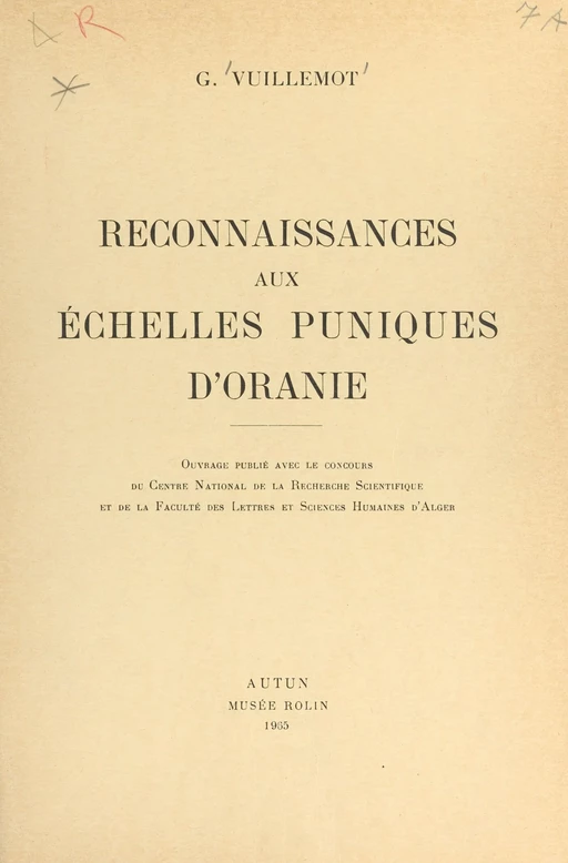 Reconnaissances aux échelles puniques d'Oranie - G. Vuillemot - FeniXX réédition numérique