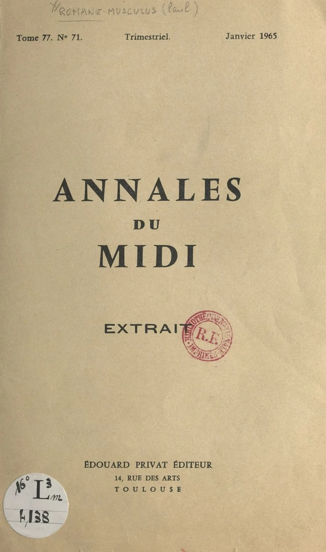 Généalogie des Toulouse-Lautrec - Paul Romane-Musculus - FeniXX réédition numérique