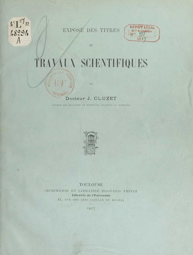 Exposé des titres et travaux scientifiques - J. Cluzet - FeniXX réédition numérique