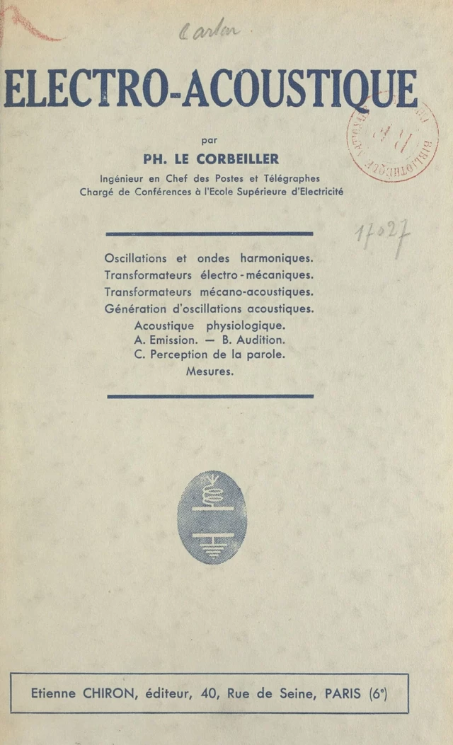 Électro-acoustique - Philippe Le Corbeiller - FeniXX réédition numérique