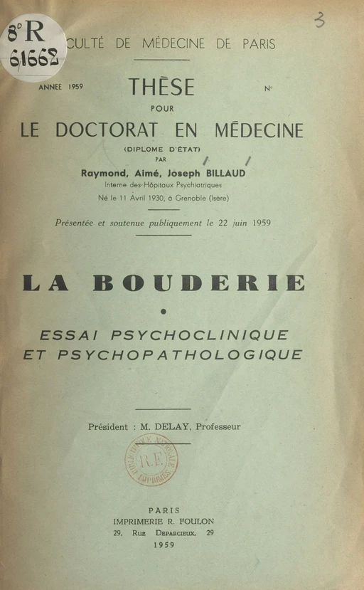 La bouderie - Raymond Billaud - FeniXX réédition numérique