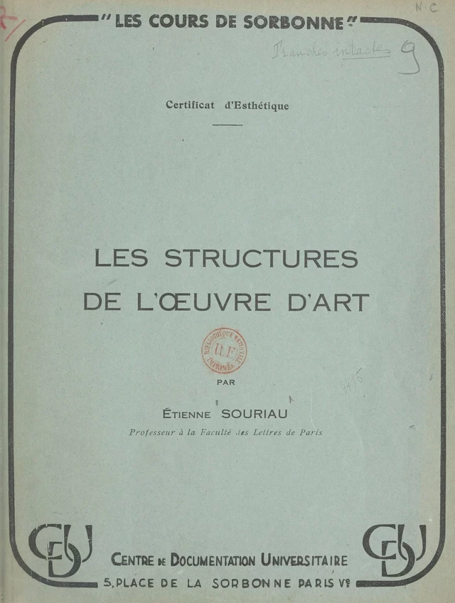 Les structures de l'œuvre d'art - Étienne Souriau - FeniXX réédition numérique