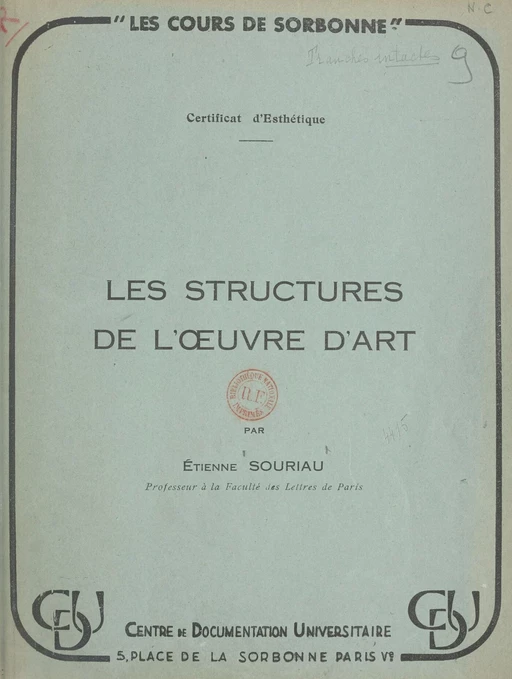 Les structures de l'œuvre d'art - Étienne Souriau - FeniXX réédition numérique