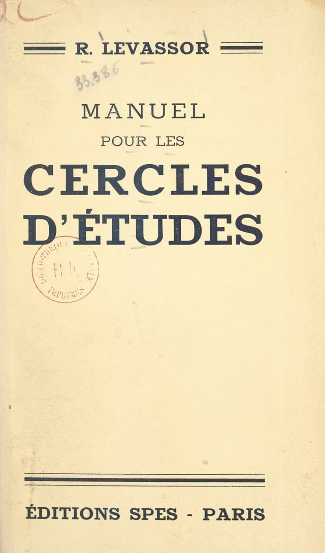 Manuel pour les cercles d'études - R. Levassor - FeniXX réédition numérique