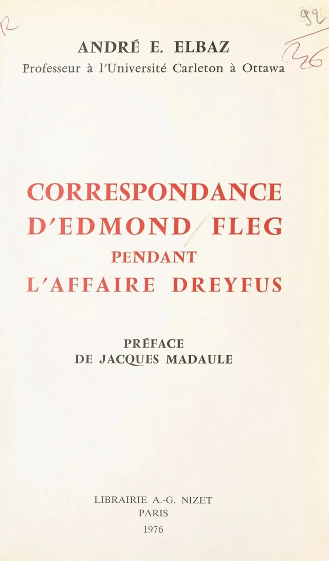 Correspondance d'Edmond Fleg pendant l'affaire Dreyfus : 1894-1926 - Edmond Fleg - FeniXX réédition numérique