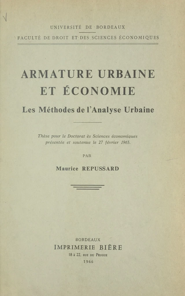 Armature urbaine et économie - Maurice Repussard - FeniXX réédition numérique