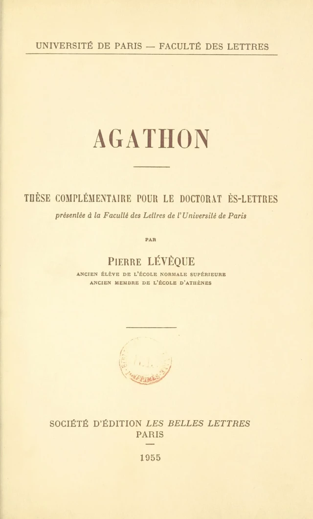 Agathon - Pierre Lévêque - FeniXX réédition numérique