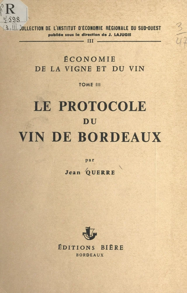 Économie de la vigne et du vin (3) - Jean Querre - FeniXX réédition numérique