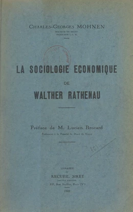 La sociologie économique de Walther Rathenau