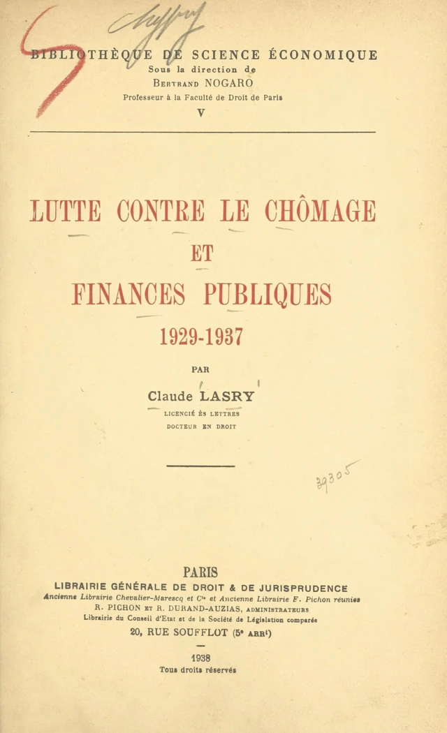 Lutte contre le chômage et finances publiques - Claude Lasry - FeniXX réédition numérique