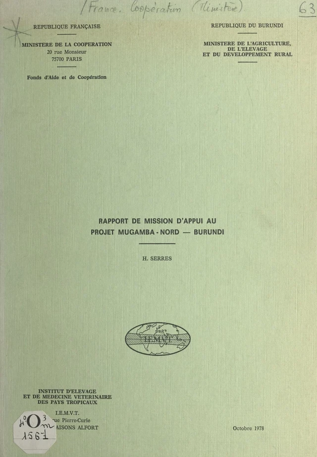 Rapport de mission d'appui au projet Mugamba-Nord-Burundi - Henri Serres - FeniXX réédition numérique