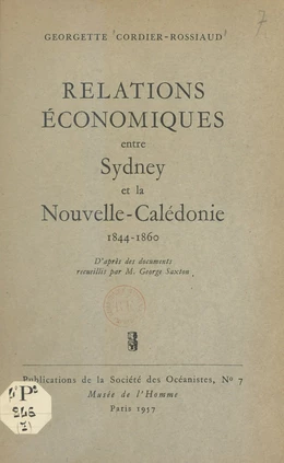 Relations économiques entre Sydney et la Nouvelle-Calédonie : 1844-1860