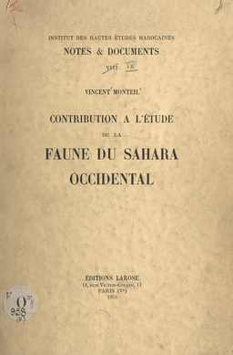 Contribution à l'étude de la faune du Sahara occidental