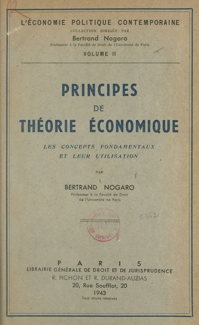 Principes de théorie économique - Bertrand Nogaro - FeniXX réédition numérique