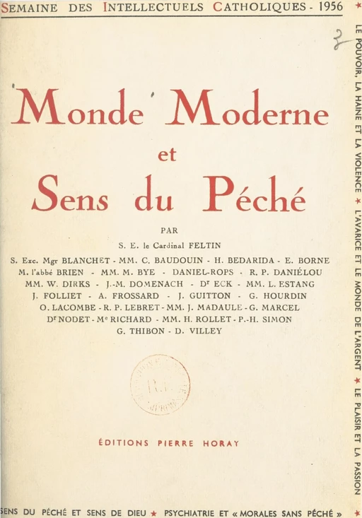 Monde moderne et sens du péché - Charles Baudouin, Henri Bédarida,  Blanchet - FeniXX réédition numérique