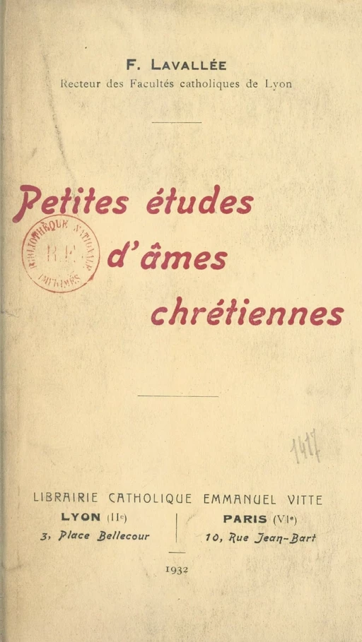 Petites études d'âmes chrétiennes - Fleury Lavallée - FeniXX réédition numérique