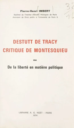 Destutt de Tracy, critique de Montesquieu