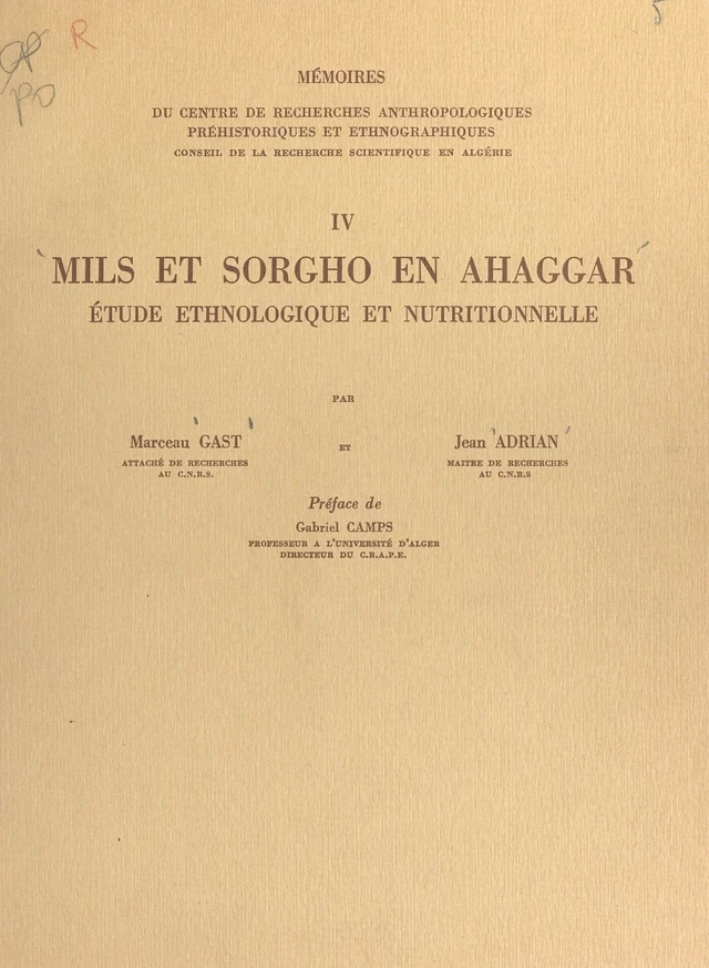 Mils et sorgho en Ahaggar - Jean ADRIAN, Marceau Gast - FeniXX réédition numérique