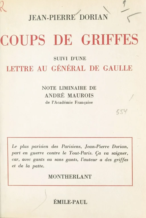 Coups de griffes - Jean-Pierre Dorian - FeniXX réédition numérique