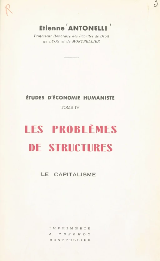 Études d'économie humaniste (4) - Étienne Antonelli - FeniXX réédition numérique