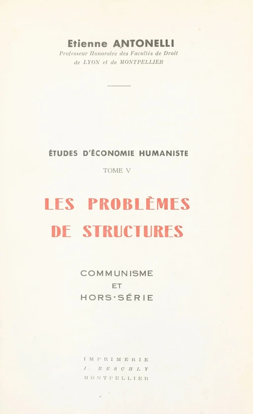 Études d'économie humaniste (5) - Étienne Antonelli - FeniXX réédition numérique