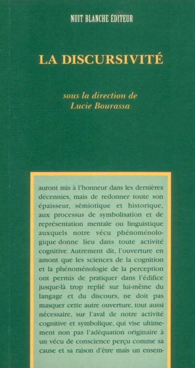 La discursivité - Lucie Bourassa - Éditions Nota bene