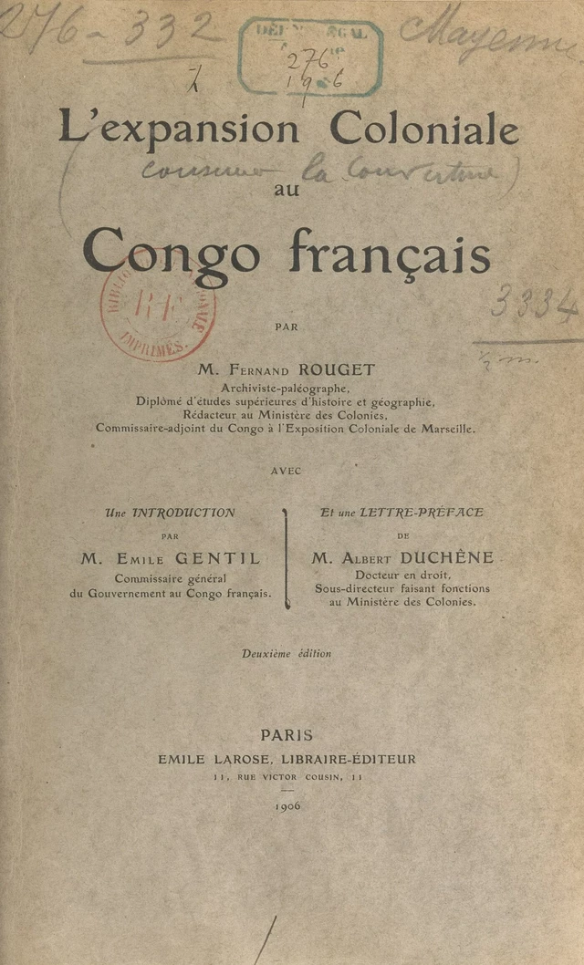 L'expansion coloniale au Congo français - Fernand Rouget - FeniXX réédition numérique