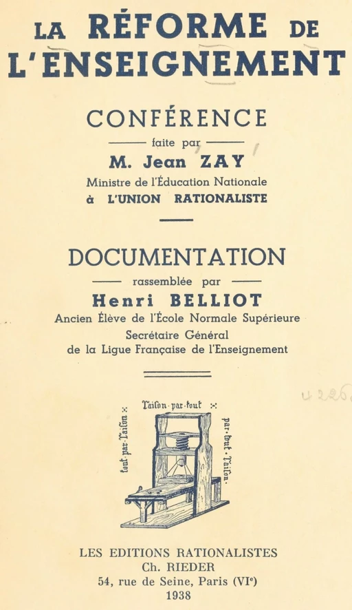 La réforme de l'enseignement - Henri Belliot, Jean Zay - FeniXX réédition numérique