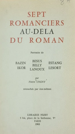 Sept romanciers au-delà du roman