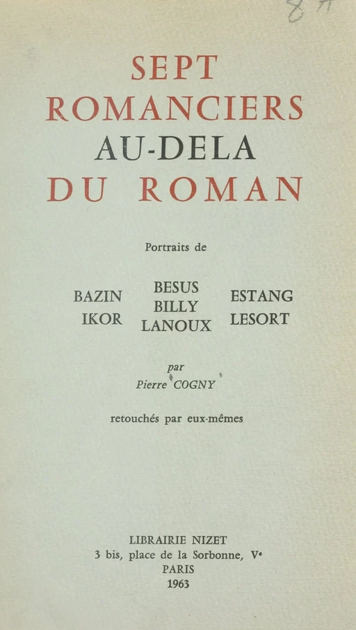 Sept romanciers au-delà du roman - Pierre Cogny - FeniXX réédition numérique