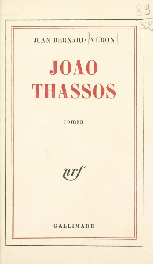 Joao Thassos - Jean-Bernard Véron - FeniXX réédition numérique