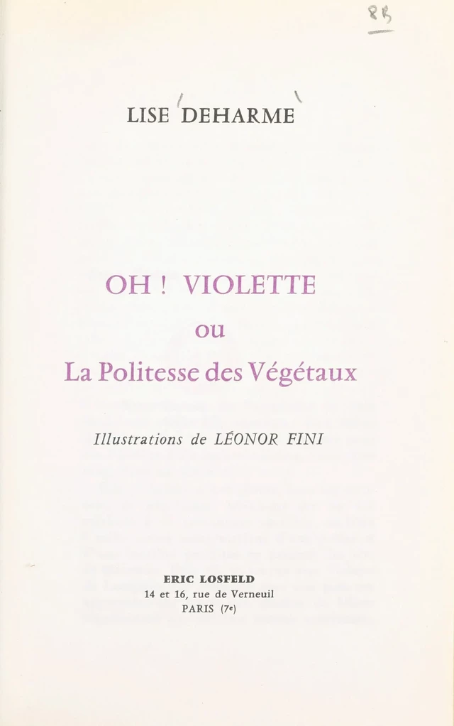 Oh ! Violette - Lise Deharme - FeniXX réédition numérique