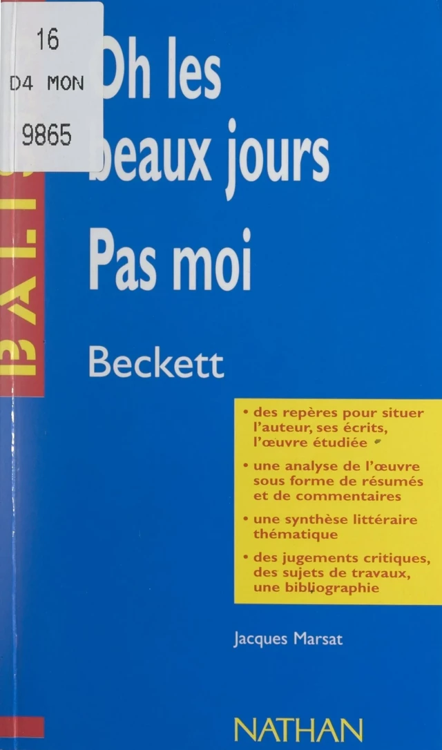 Oh les beaux jours. Pas moi - Jacques Marsat - FeniXX réédition numérique