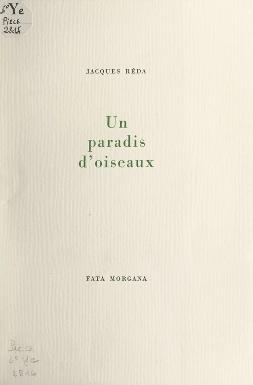 Un paradis d'oiseaux - Jacques Réda - FeniXX réédition numérique