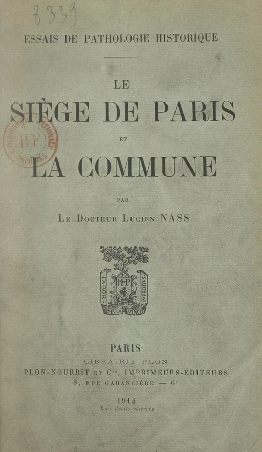 Le siège de Paris et la Commune - Lucien Nass - FeniXX réédition numérique