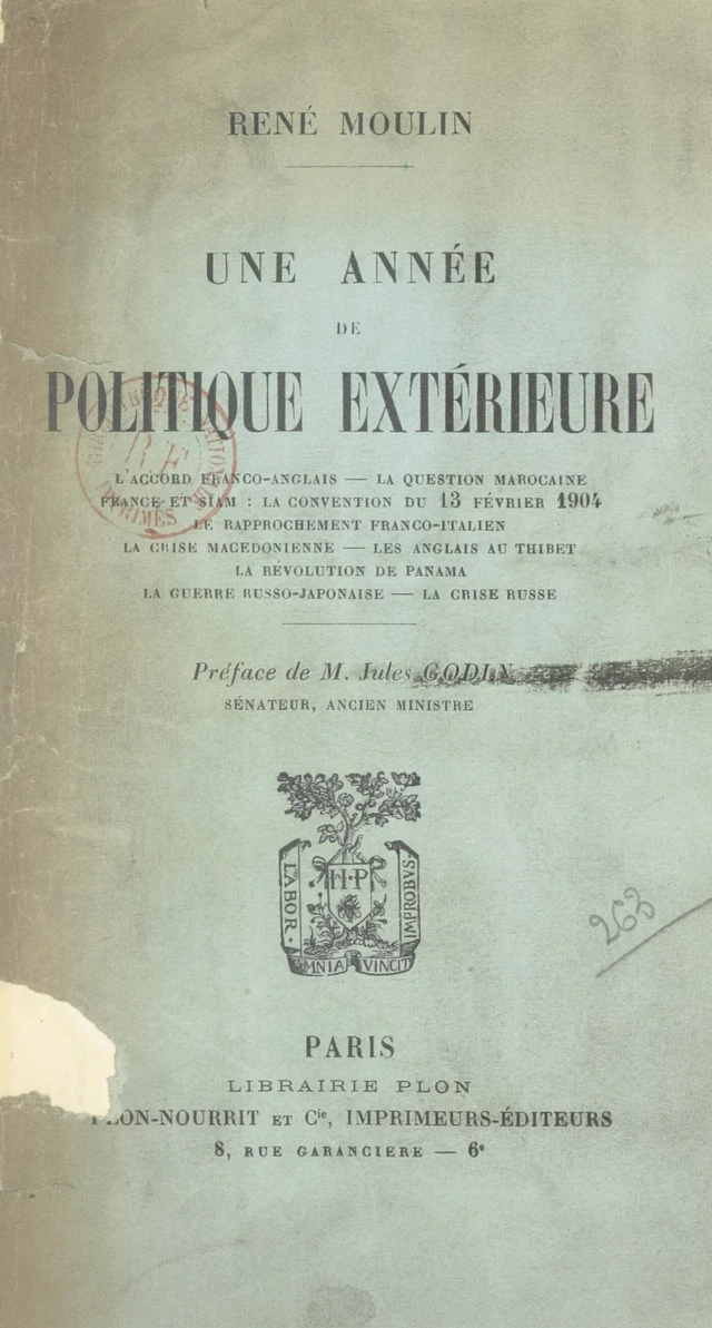 Une année de politique extérieure - René Moulin - FeniXX réédition numérique