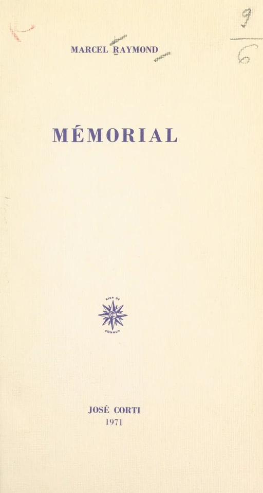 Mémorial - Marcel Raymond - FeniXX réédition numérique