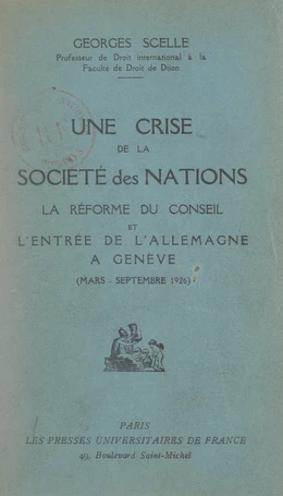 Une crise de la Société Des Nations