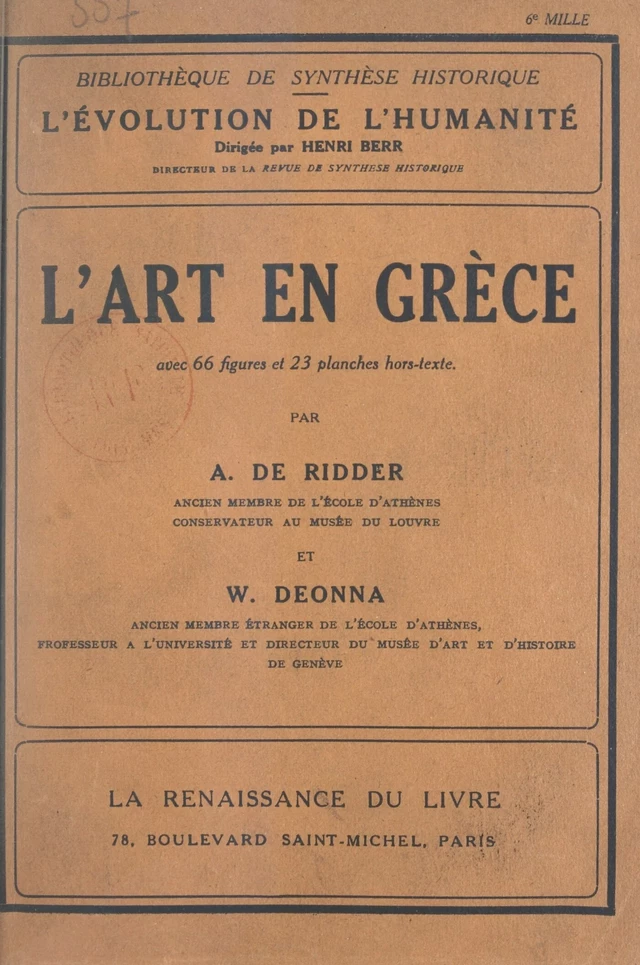 L'art en Grèce - André de Ridder, Waldemar Deonna - FeniXX réédition numérique