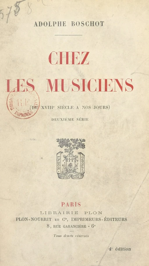 Chez les musiciens - Adolphe Boschot - FeniXX réédition numérique