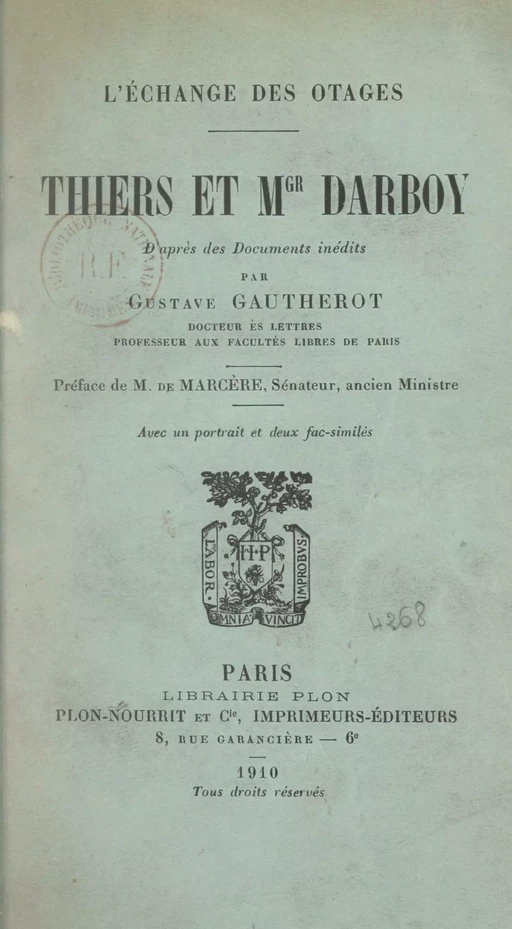 L'échange des otages, Thiers et Mgr Darboy - Gustave Gautherot - FeniXX réédition numérique