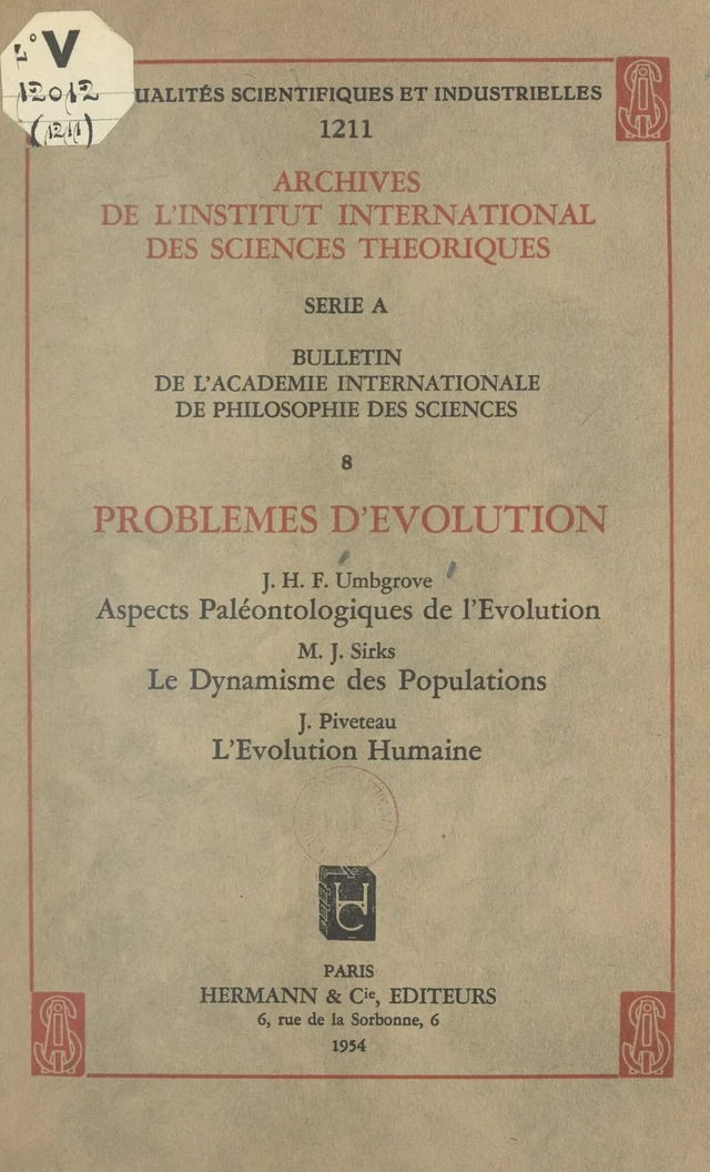 Problèmes d'évolution - Jean Piveteau, M. J. Sirks, Johannes Herman Frederik Umbgrove - FeniXX réédition numérique