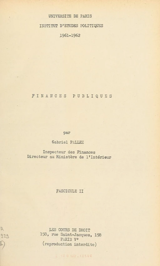 Finances publiques (2) - Gabriel Pallez - FeniXX réédition numérique