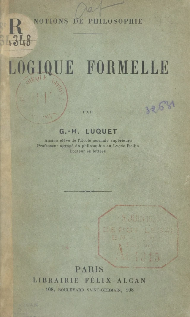 Logique formelle - Georges-Henri Luquet - FeniXX réédition numérique