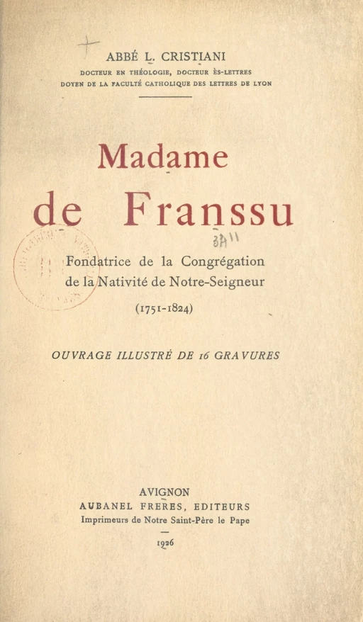 Madame de Franssu - Léon Cristiani - FeniXX réédition numérique